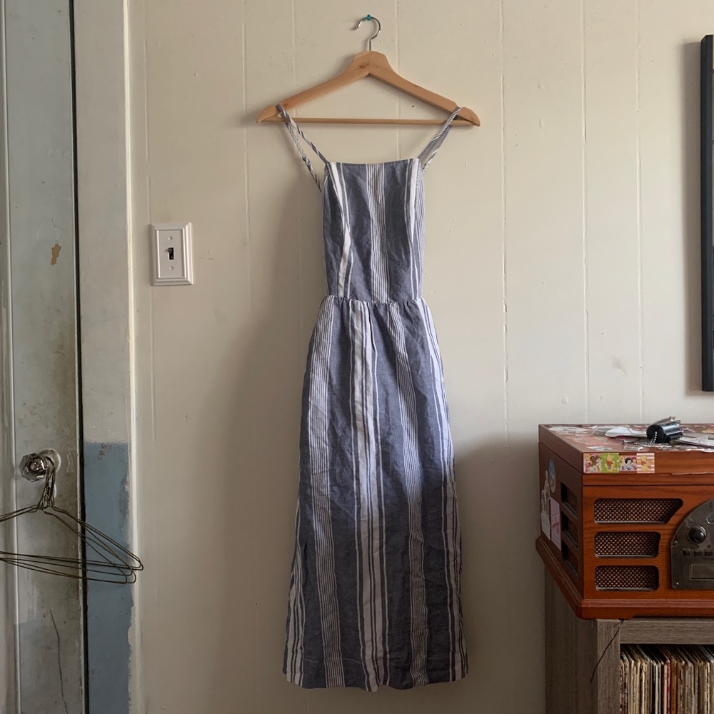 Blue and White Striped Maxi Dress